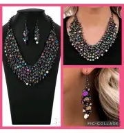 New Paparazzi Vivacious Zi Collection Oil Spill Statment Necklace Earrings Set