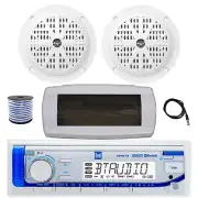 Dual Bluetooth Marine Receiver, Cover, Antenna,Wire, 2x 4'' 100W White Speakers