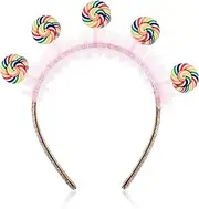 [Toyvian] Lollipop Headband Girl Sweet Princess Headpieces Candy Headdress with Pink Lace Decor, Childrens Birthday Hair Accessories