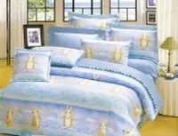 在飛比找Yahoo!奇摩拍賣優惠-【田園兔-藍】雙人加大床包三件組(不含被套),100%純棉台