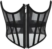 [SWEPER] Women'S Bustier Corset Top - Mesh Net Transparent Corset Underbust Bustier Zipper Waist Slimming Cincher Girdle Belt Gothic Outfit Decoration Corselet