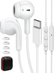 iMangoo Wired Headphones USB C for Apple iPhone 16 Pro Max 15, USB C Corded Headphones with Mic Noise Isolating, Travel, Gym Workouts, Home Office Calls Type C Earbuds for Samsung Galaxy Pixel - White