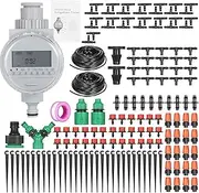 Pla Watering Drip Irrigation Kit DIY Watering System with Electronic Automatic Irrigation Timer Nozzles Misters Drippers 30 Meters Tubing for Garden Lawn Patio