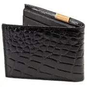 BLACK CROC PRINT EMBOSS LEATHER BIFOLD FLAP TOP CARD MEN'S FRONT POCKET WALLET