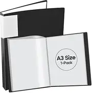 JIKIOU A3 Display Book Folder 40 Pockets Presentation Book with Clear Plastic Sleeves, 80 Views A3 Storage Book for Painting Artwork Portfolio, Black (43.5x32x2.8cm)