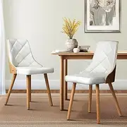 [OIKITURE] Dining Chairs with Wooden Frame and Faux PU Leather Padded Seat 2pcs White