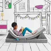 Yourigami Kids and Toddler Play Couch, Convertible Folding Sofa, Durable Foam Modular Design, Mountain Gray