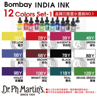 『ART小舖』Dr.Ph.Martin's 馬汀博士 Bombay孟買印度墨水 30ml 12色套組系列 單盒