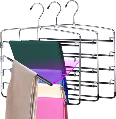 3 Pack Pants Hangers Space Saving Non Slip Multiple Pants Hanger
