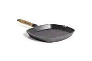 Campfire 24cm Square Frypan Cast Iron Frying Cooking Pan w Wood Handle Grey