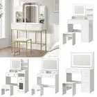 Oikiture Dressing Table Stool Set LED Makeup Mirror Vanity Desk White