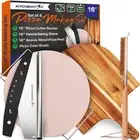 16" Pizza Making Kit (Set of 4 Tools) - Pizza Stone with SS Rack, Acacia Wood...