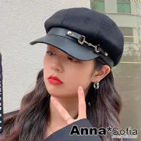 在飛比找momo購物網優惠-【AnnaSofia】貝蕾帽報童帽鴨舌帽-革簷T連釦皮革帶 