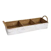 Straw 45cm Triple Storage Tray Home/Kitchen Organiser w/ Handle Natural/White