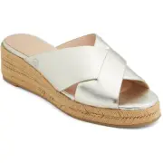Jack Rogers Womens Slotted Sloan Silver Wedge Sandals 6 Medium (B,M) BHFO 2392