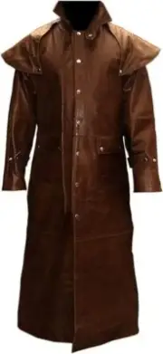 Men’s Real Black Leather Long Coat Duster Riding Hunting Steampunk Trench Matrix