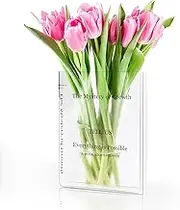 Clear Book Vase for Flowers,Tulip Vases,Aesthetic Room Decor,Decorative Book-Shaped Acrylic Flower Vase for Bedroom Living Room,Office