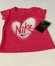 Nike Toddler Girl T-Shirt Laser Fuchsia/White ~ Heart ~size T2 NWT