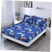 3PCS Blue Gamer Twin Fitted Sheet Set, Bed in a Bag Gaming Bedding Fitted