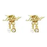 在飛比找遠傳friDay購物優惠-Dior J'adior 英字LOGO水鑽珍珠裝飾耳環.金