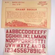Champ Decals HO Scale: Alphabet and Numerals - Block Gothic - 3/8" - Red