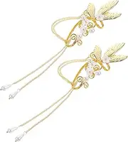 [Ipetboom] Elegant Butterfly Wing Tassel Earrings Dangle Clip Earrings Women Non Piercing Ear Clips