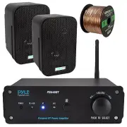 Pyle PDA46BT 2-Channel Bluetooth Amp Receiver, 2x 3.5" 300W Black Speakers, Wire