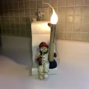 Vtg Snowman Nightlight Candle Shelf Sitter Plug In Resin Carved Wood Christmas