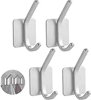 4pcs Coat Hanger Hooks Wall Mounted, Heavy Duty Aluminum Wall Hooks for Hanging Coat Clothes Bag Towel Key Hat Jackets Robes (Silver)