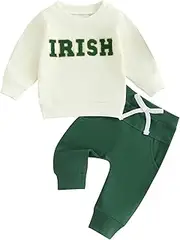[Eadrioss] Toddler Baby Boy Girl St. Patricks Day Outfit Embroider Print Shirt Sweatshirt Pants Set St. Patricks Irish Clothes