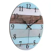 10 Inch Wooden Wall Clock, Silent Retro Style Round Clocks, Blue/Brown
