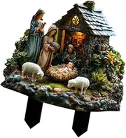 Perfeclan Nativity Scene Christmas Decoration Ornament Stakes Patio Lawn Festival Supplies Party Holidays Backyard Decorative Yard Sign