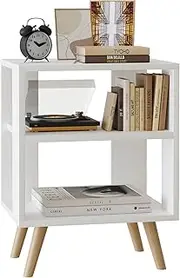 [ABOXOO] Night Stand, White Kids Nightstand, Modern End Table with Open Storage, 2-Tier Nursery Bedside Table for Small Space, Living Room, Bedroom