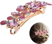 Rhinestone Hair Clip, Pink Rhinestones, Wedding Hair Accessory, Barrettes for Thick Hair Fixed Forehead Hairpin for Women Girls (Pink)