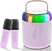 Mini Karaoke Machine, Portable Bluetooth 5.3 Speaker with 2 Wireless Microphones for Kids and Adults, Gifts for Girls and Boys Age 4-12 Year Old Birthday Party Home(Purple)