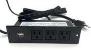 Jenson Furniture Power Distribution Unit JN02-03-23 Black 3 Outlets w 2 USBs