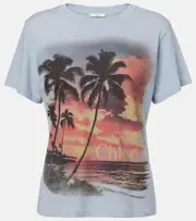 [Chloe] Chloé Printed cotton jersey T-shirt AU 14 blue