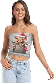 [RPLIFE] Cute Highland Cow Tube Crop Tops for Women, Sexy Tube Tops, Mesh Tube Tops, Summer Crop Tops (S)