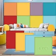 8 Pack Wall Padding for Playroom Peel and Stick Headboard 11.81" x 11.81" x 1.18" 3D Anti Collision Upholstered Wall Panels Self Adhesive Headboard Panels for Protection (Bright Colors)