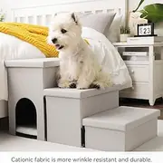 Dog Stairs with Storage 17.5 H, 3-Step Wider Dog Steps for Large/Medium/Small Older Dogs Cats, Folding Sturdy Pet Stairs Climbing Bed or Couch, Ramp for Car Up