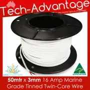 50M X 3mm 16 AMP MARINE GRADE TINNED TWO CORE WIRE SHEATHED CABLE - BOAT/YACHT
