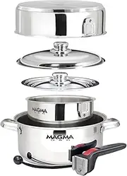 MAGMA Products, A10-362-IND 7 Piece Induction Cook-Top Gourmet Nesting Stainless Steel Cookware Set, Black