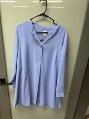 NWT Anne Klein Split Neck Sky Blue Long Tunic Blouse - Size 1X