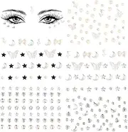 ZHIGOU 5 Sheets Face Gem Stickers, Self-Adhesive Diamond Nose Makeup Stickers for Hair Jewelry Makeup, Stage Performance, Face, Eyes, Nails - Kids DIY Pearl Star Rhinestone Tattoo Women Girls