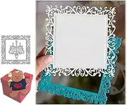 Lace Leaf Vine Square Frame Dies for Card Making，Lace Leaf Vine Square Frame Cut Stencils for DIY Scrapbooking Photo Album Decorative Embossing Paper Dies for Card Making Templated+Cute Brooch Pin