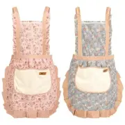 2Pcs Women Aprons with Pockets, Girls Floral Apron with Big Floral Polka Dots