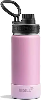 Mollcity Kids Insulated Water Bottle-16oz/470ml Stainless Steel Vacuum Wide Mouth Sports Flask with Silicone Boot-Reusable Metal Leak Proof Travel Water Bottle for Girls Boys, BPA-Free(Purple Pink)