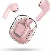 Wireless Earbuds, Bluetooth Headphones with ENC Noise Canceling Translucent Earphones, HiFi Dual Stereo Microphone Mini in-Ear Earbuds with Charging Case and LED Digital Display, Pink
