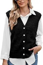 [cffvdiz] Women's Casual Slim Knit Vest Sweaters Sleeveless V Neck Button Front Knitted Cardigan Jumper Tops