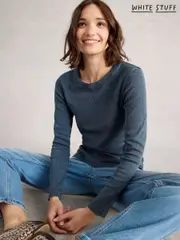 White Stuff Blue Sadie Long Sleeve Rib T-Shirt (W81588) | $81
